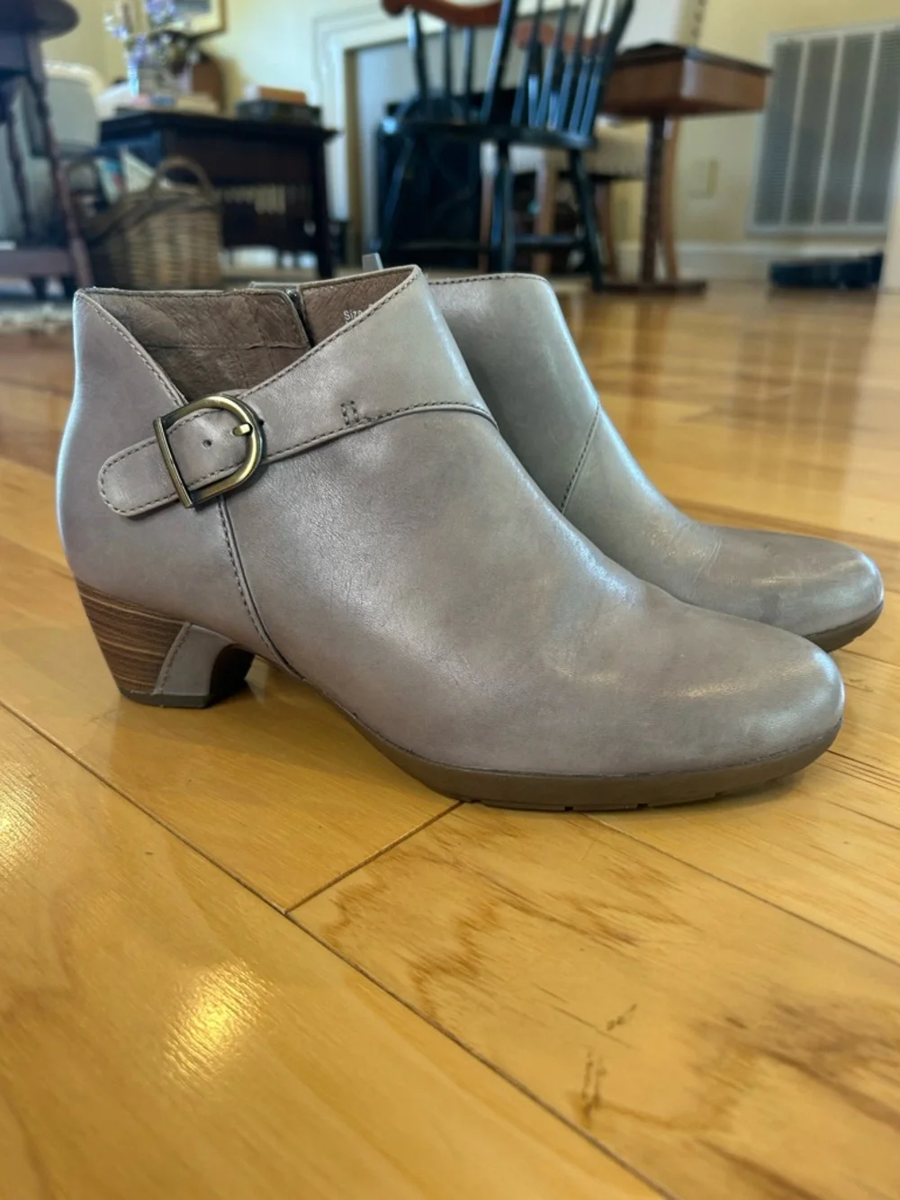 Dansko Darbie Women's Taupe Leather Ankle Booties with Buckle - Picture 2 of 11